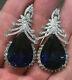 Solid 925 Sterling Silver Big Blue Pear Wedding Earrings Women Jewelry Gift