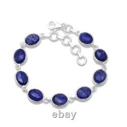 Solid 925 Sterling Silver Blue Sapphire Bracelet Boho Jewelry Gift For Friend