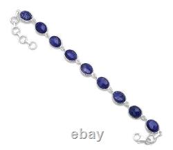 Solid 925 Sterling Silver Blue Sapphire Bracelet Boho Jewelry Gift For Friend