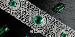 Solid 925 Sterling Silver Green Cushion Art Deco Bracelet Jewelry Women Gift
