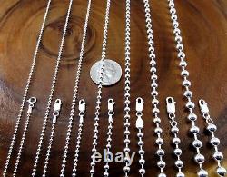 Solid 925 Sterling Silver Italian BALL/BEAD Dogtag ID Chain Necklace 1.5MM 6MM