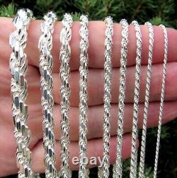 Solid 925 Sterling Silver Italian DIAMOND CUT ROPE CHAIN Necklace Bracelet Italy