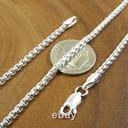 Solid 925 Sterling Silver Italian Unisex Round Box Chain Necklace, Made in Italy