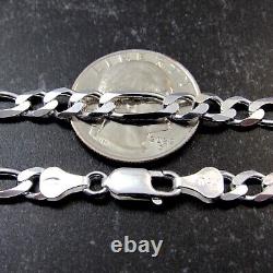 Solid 925 Sterling Silver Men's Italian Figaro Link Chain Bracelet or Necklace