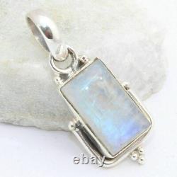 Solid 925 Sterling Silver Rainbow Moonstone Pendant Necklace Jewelry Gift ForHer