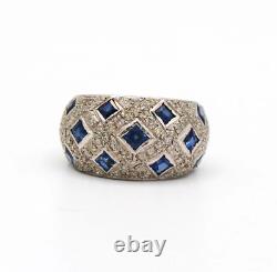 Solid 925 Sterling Silver Ring Blue Sapphire Pave Diamond Ring Jewelry Gift HG