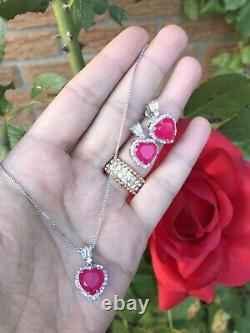 Solid 925 Sterling Silver, Royal Elegance Natural Pink Ruby Jewelry Set Gift