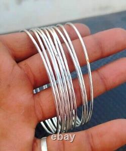 Solid 925 Sterling Silver Set off 10 Bangle For Women Jewelry Gift ChristmasS203