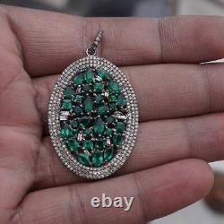 Solid 925 Sterling Silver Zambian Emerald Diamond Pendant Jewelry Gift