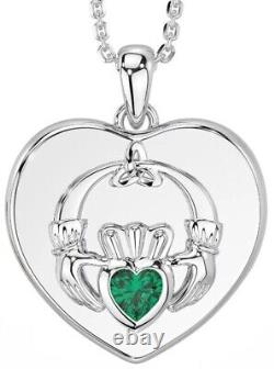 Solid Silver Emerald Claddagh Heart Celtic Pendant Celtic Jewelry Gift For Her