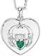 Solid Silver Emerald Claddagh Heart Celtic Pendant Celtic Jewelry Gift For Her