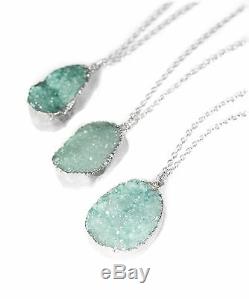 Sparkly Turquoise Quartz Crystal Druzy Stone Necklace-Boho Silver-Gift Jewellery