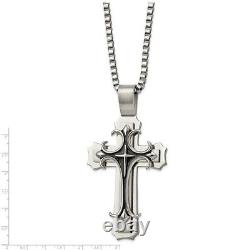 Stainless Steel Brushed Black Enamel Cross Religious Chain Necklace Pendant