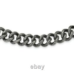 Stainless Steel Textured Link Chain Necklace Pendant Charm Fashion Jewelry