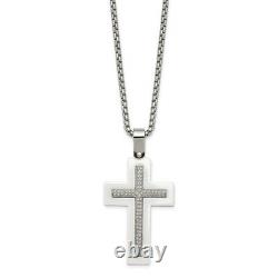 Stainless Steel White Ceramic Cubic Zirconia Cz Cross Religious 23.75in Chain