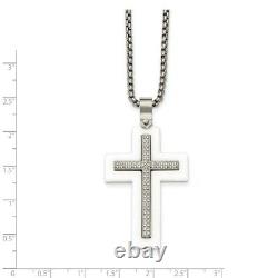 Stainless Steel White Ceramic Cubic Zirconia Cz Cross Religious 23.75in Chain