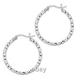 Sterling Silver 2x20MM Diamond Cut Hoop Earrings Fine Jewelry Gift for Women