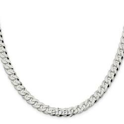 Sterling Silver 7mm Beveled Curb Chain Necklace Fine Jewelry for Women Gift