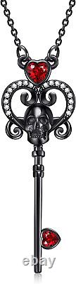 Sterling Silver Black Skull Skull Key Pendant Necklace Gothic Skull Jewelry Gift