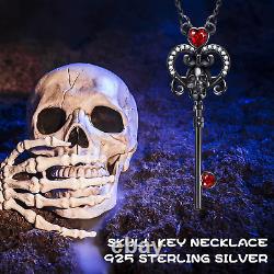 Sterling Silver Black Skull Skull Key Pendant Necklace Gothic Skull Jewelry Gift