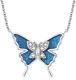 Sterling Silver Blue Butterfly Pendant Necklace with Cubic Zirconia Jewelry Gift