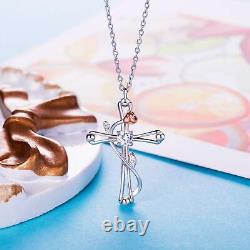 Sterling Silver CZ Rose Flower Cross Pendant Necklace Jewelry Gift For Women 18