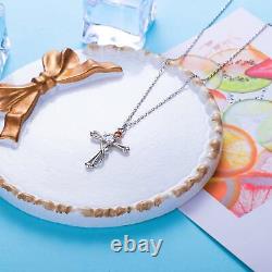 Sterling Silver CZ Rose Flower Cross Pendant Necklace Jewelry Gift For Women 18