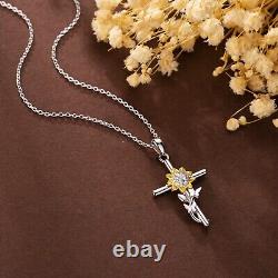 Sterling Silver CZ Sunflower Cross Pendant Necklace Jewelry Gifts For Women 18