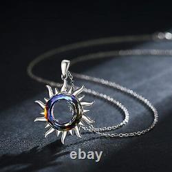 Sterling Silver Crystal Sun Pendant Necklace Burning Sun Jewelry Gifts 20