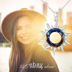 Sterling Silver Crystal Sun Pendant Necklace Burning Sun Jewelry Gifts 20