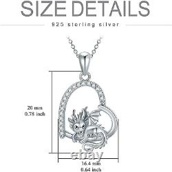 Sterling Silver Dragon Heart Pendant Necklace Jewelry Gifts for Women Girls 20