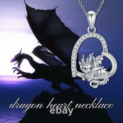 Sterling Silver Dragon Heart Pendant Necklace Jewelry Gifts for Women Girls 20