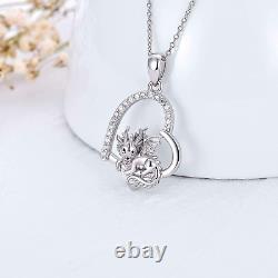 Sterling Silver Dragon Heart Pendant Necklace Jewelry Gifts for Women Girls 20