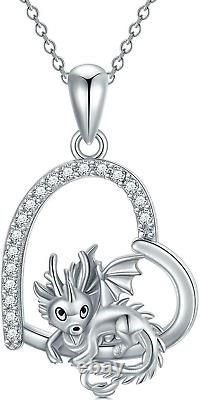 Sterling Silver Dragon Heart Pendant Necklace Jewelry Gifts for Women Girls 20