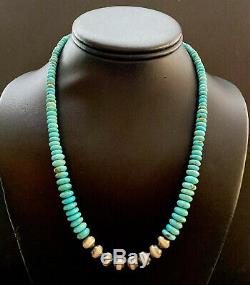 Sterling Silver Graduated Turquoise W Navajo Pearls Bead Necklace. 18 Mom Gift