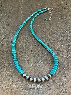 Sterling Silver Graduated Turquoise W Navajo Pearls Bead Necklace. 18 Mom Gift