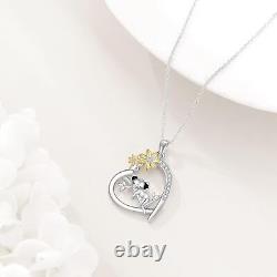 Sterling Silver Koala on Tree Branch Heart Pendant Flower Necklace Gifts Women