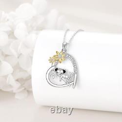 Sterling Silver Koala on Tree Branch Heart Pendant Flower Necklace Gifts Women