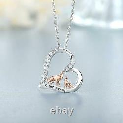 Sterling Silver Mama Wolf Heart Pendant Necklace Engraved Jewelry Gifts 18