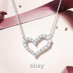 Sterling Silver Open Heart Pendant Necklace White CZ Jewelry Gifts For Women 20