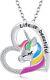 Sterling Silver Rainbow Unicorn Pendant Necklace for Girls Jewelry Gift 17+2