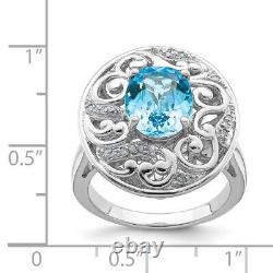 Sterling Silver Rhodium Blue Topaz and Diamond Ring Fine Jewelry for Womens Gift