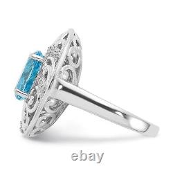 Sterling Silver Rhodium Blue Topaz and Diamond Ring Fine Jewelry for Womens Gift