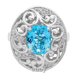 Sterling Silver Rhodium Blue Topaz and Diamond Ring Fine Jewelry for Womens Gift