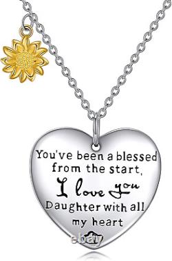 Sterling Silver Sunflower Heart Necklace Jewelry Gifts for Daughter Girls 18