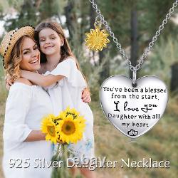 Sterling Silver Sunflower Heart Necklace Jewelry Gifts for Daughter Girls 18