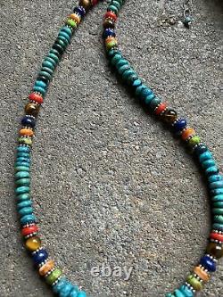 Sterling Silver Turquoise Multi Stone Bead Necklace. 18 inch. Gift