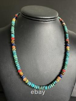 Sterling Silver Turquoise Multi Stone Bead Necklace. 18 inch. Gift