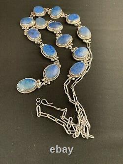 Stunning Gift NAVAJO Sterling Silver Denim Lapis Lazuli LARIAT 37Necklace 4955
