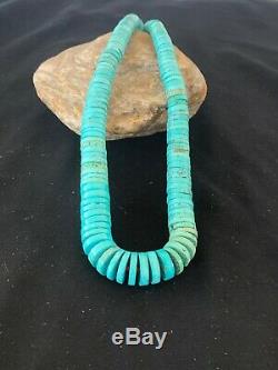 Stunning Navajo Blue Heishi Turquoise Sterling Silver Necklace 19 in Gift 3170